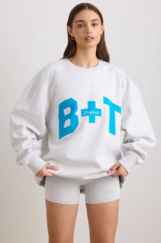 Oversized Crew Neck Sweatshirt in Grey Marl - UK Size:L/XL